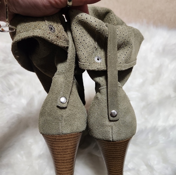 Suede Olive Green Booties - Picture 4 of 6